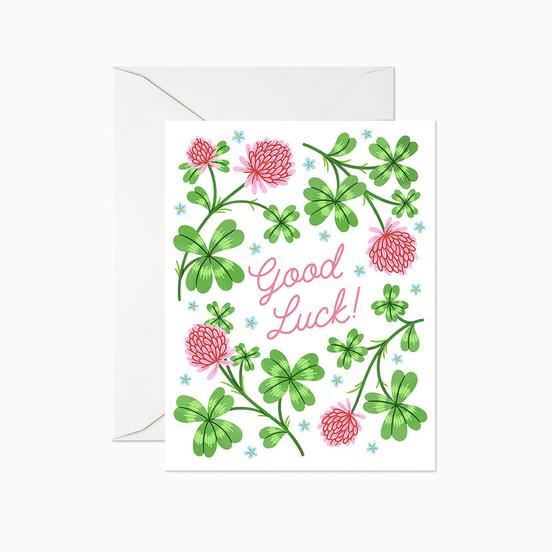 Good Luck Floral Clovers Card - Linden